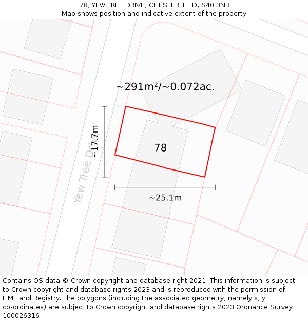 78, YEW TREE DRIVE, CHESTERFIELD, S40 3NB: Plot and title map