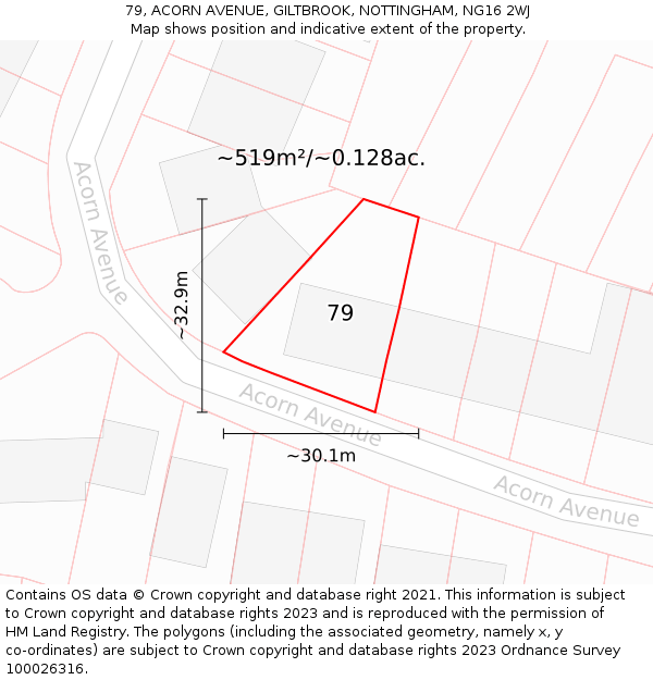 79, ACORN AVENUE, GILTBROOK, NOTTINGHAM, NG16 2WJ: Plot and title map