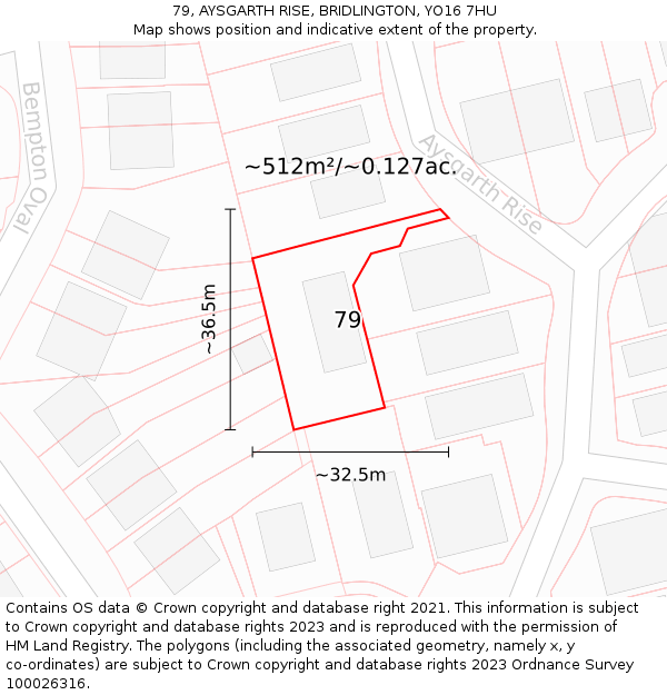 79, AYSGARTH RISE, BRIDLINGTON, YO16 7HU: Plot and title map