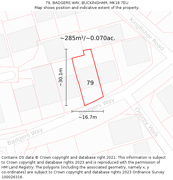 79, BADGERS WAY, BUCKINGHAM, MK18 7EU: Plot and title map