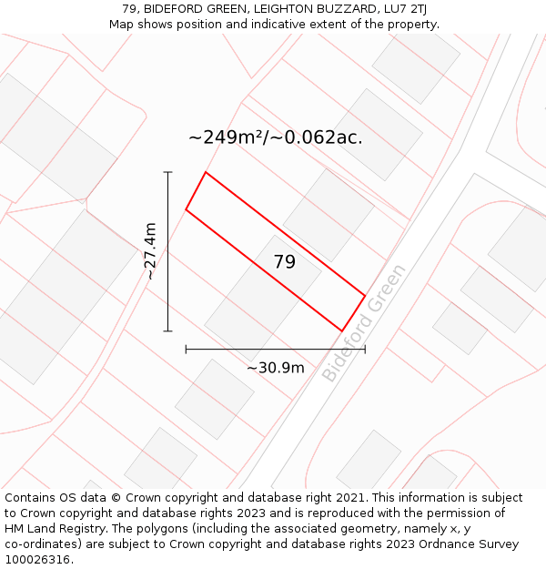 79, BIDEFORD GREEN, LEIGHTON BUZZARD, LU7 2TJ: Plot and title map