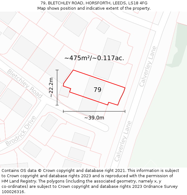 79, BLETCHLEY ROAD, HORSFORTH, LEEDS, LS18 4FG: Plot and title map