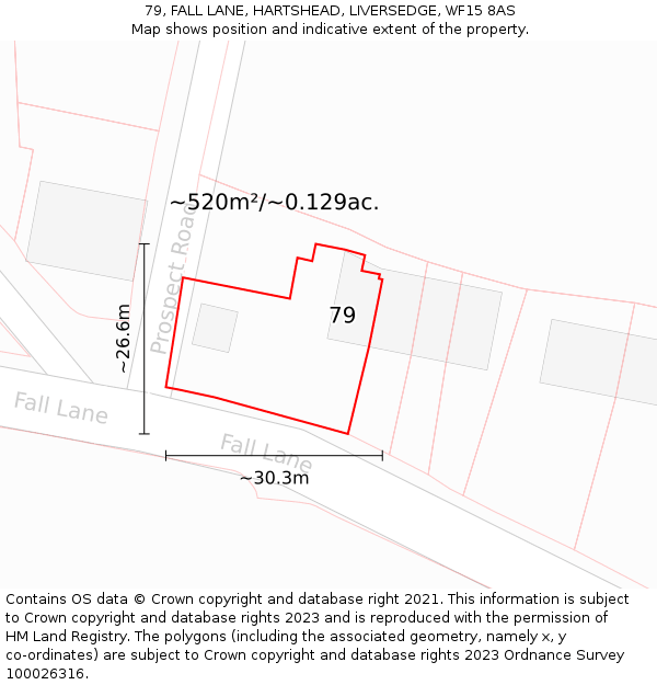 79, FALL LANE, HARTSHEAD, LIVERSEDGE, WF15 8AS: Plot and title map