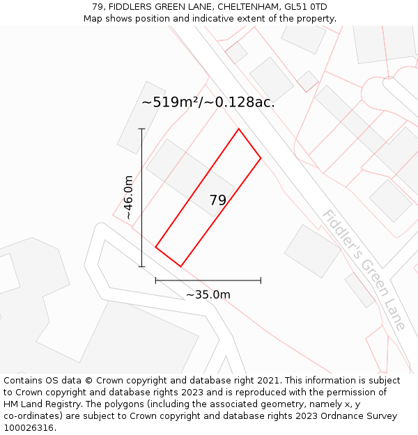 79, FIDDLERS GREEN LANE, CHELTENHAM, GL51 0TD: Plot and title map