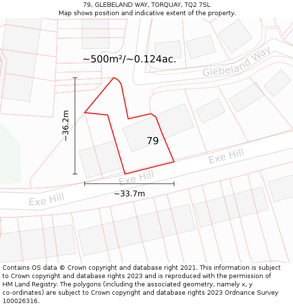 79, GLEBELAND WAY, TORQUAY, TQ2 7SL: Plot and title map