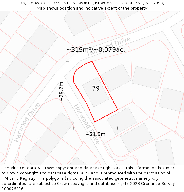 79, HARWOOD DRIVE, KILLINGWORTH, NEWCASTLE UPON TYNE, NE12 6FQ: Plot and title map