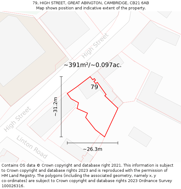 79, HIGH STREET, GREAT ABINGTON, CAMBRIDGE, CB21 6AB: Plot and title map