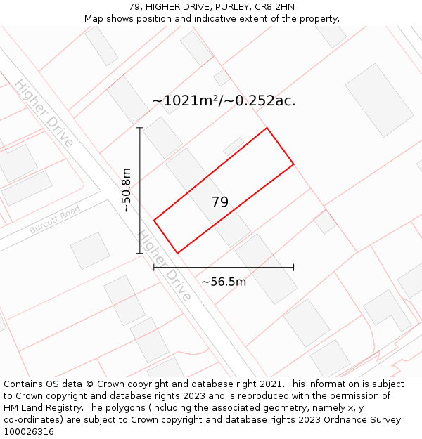 79, HIGHER DRIVE, PURLEY, CR8 2HN: Plot and title map