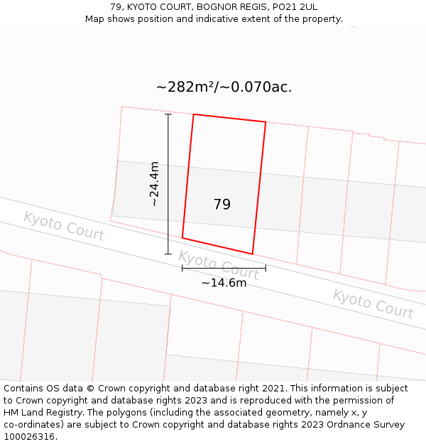 79, KYOTO COURT, BOGNOR REGIS, PO21 2UL: Plot and title map