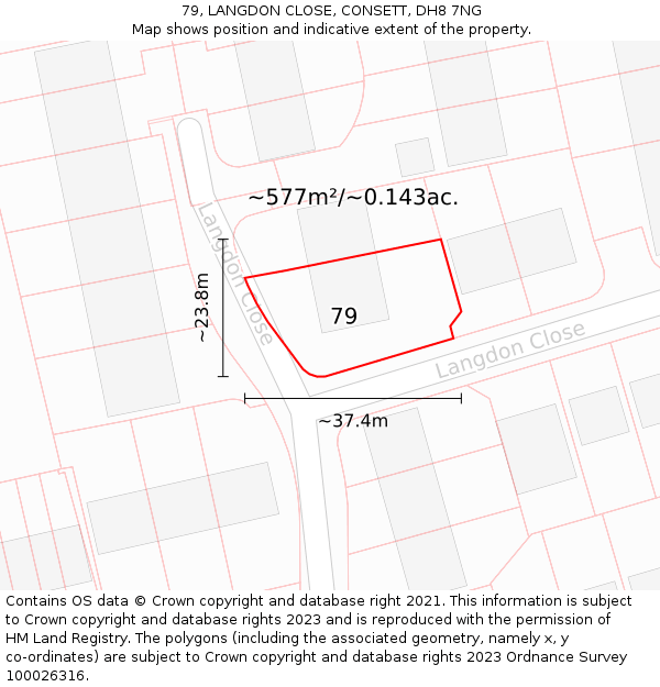 79, LANGDON CLOSE, CONSETT, DH8 7NG: Plot and title map