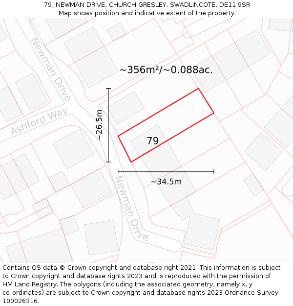 79, NEWMAN DRIVE, CHURCH GRESLEY, SWADLINCOTE, DE11 9SR: Plot and title map