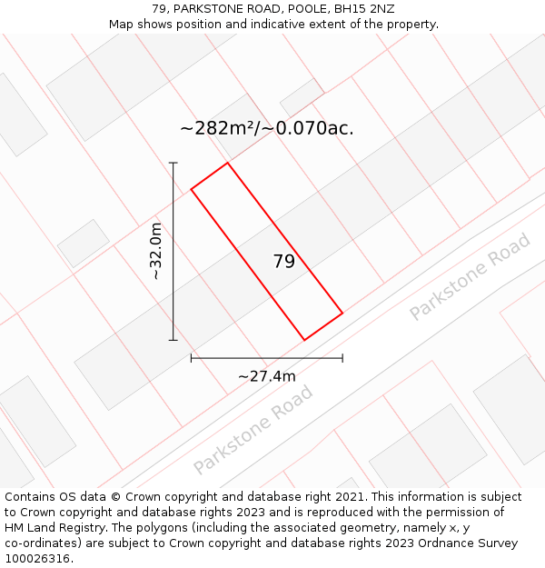 79, PARKSTONE ROAD, POOLE, BH15 2NZ: Plot and title map