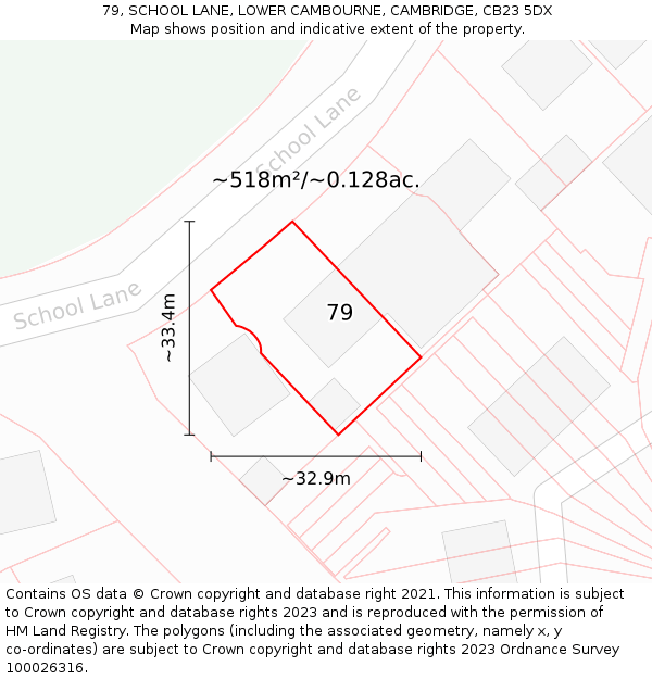 79, SCHOOL LANE, LOWER CAMBOURNE, CAMBRIDGE, CB23 5DX: Plot and title map