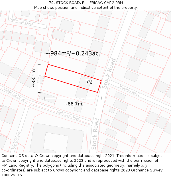 79, STOCK ROAD, BILLERICAY, CM12 0RN: Plot and title map