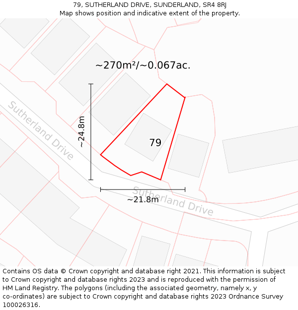 79, SUTHERLAND DRIVE, SUNDERLAND, SR4 8RJ: Plot and title map