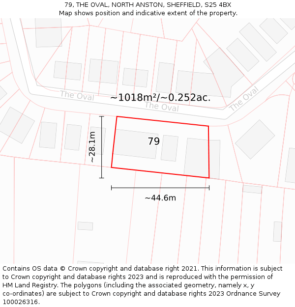 79, THE OVAL, NORTH ANSTON, SHEFFIELD, S25 4BX: Plot and title map