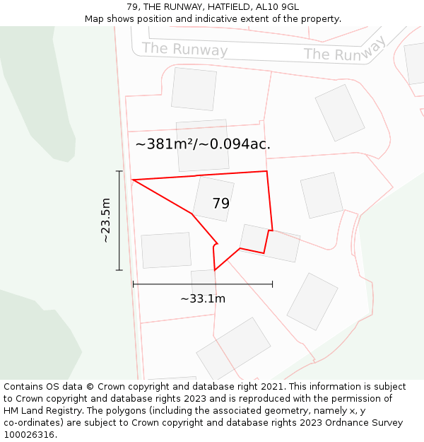 79, THE RUNWAY, HATFIELD, AL10 9GL: Plot and title map