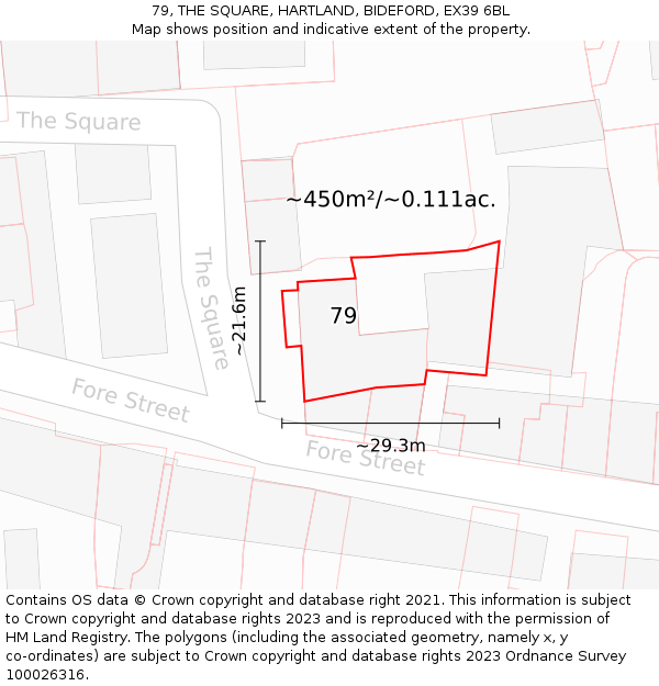 79, THE SQUARE, HARTLAND, BIDEFORD, EX39 6BL: Plot and title map