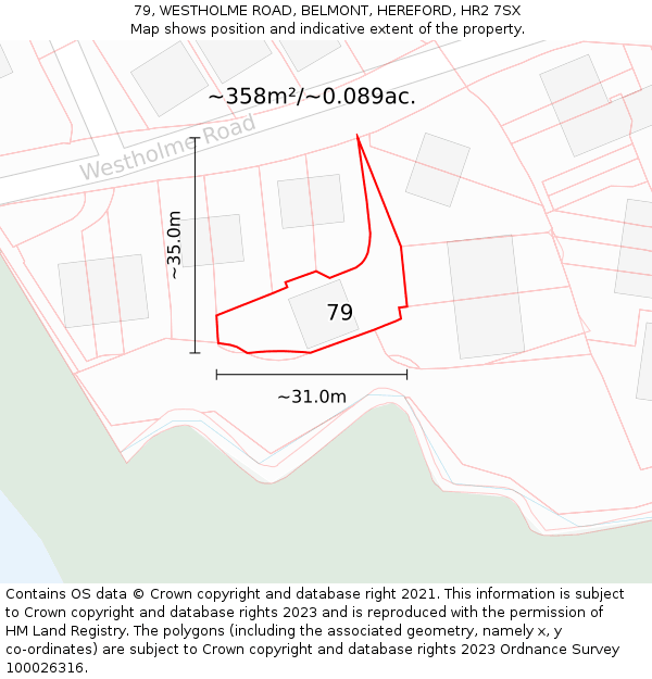 79, WESTHOLME ROAD, BELMONT, HEREFORD, HR2 7SX: Plot and title map