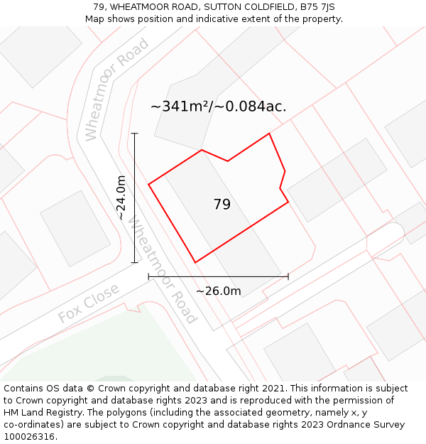 79, WHEATMOOR ROAD, SUTTON COLDFIELD, B75 7JS: Plot and title map