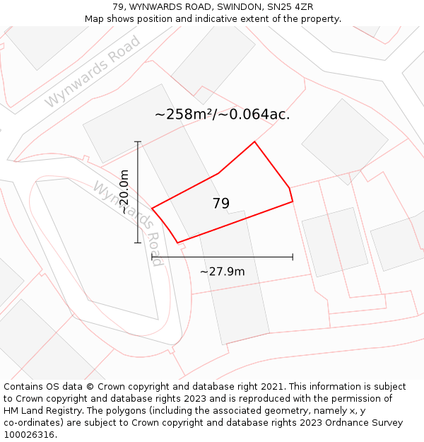 79, WYNWARDS ROAD, SWINDON, SN25 4ZR: Plot and title map