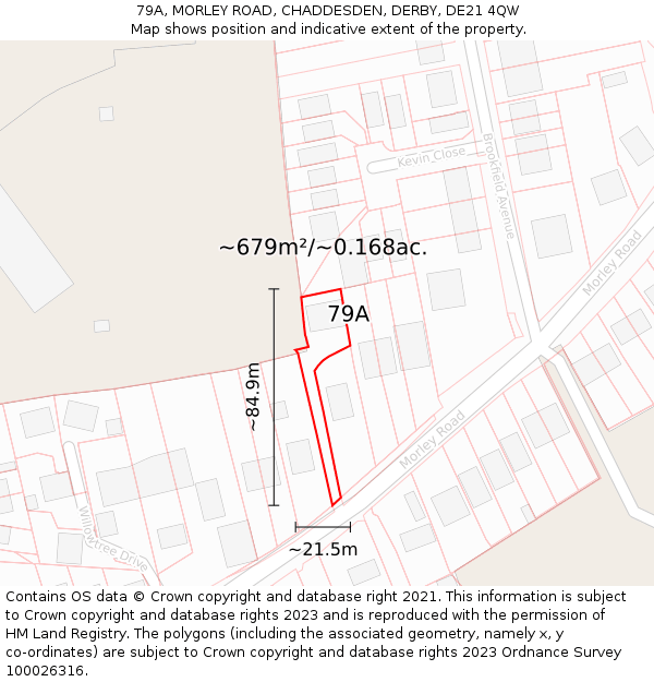 79A, MORLEY ROAD, CHADDESDEN, DERBY, DE21 4QW: Plot and title map