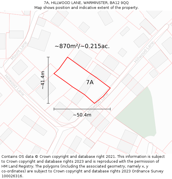 7A, HILLWOOD LANE, WARMINSTER, BA12 9QQ: Plot and title map