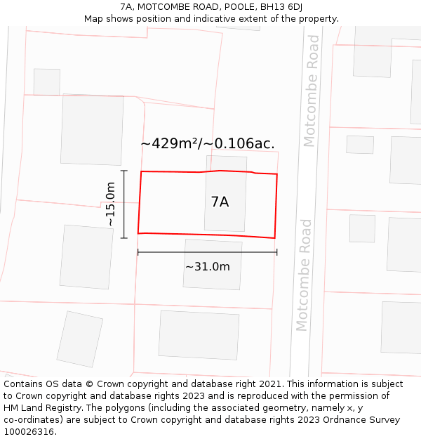 7A, MOTCOMBE ROAD, POOLE, BH13 6DJ: Plot and title map