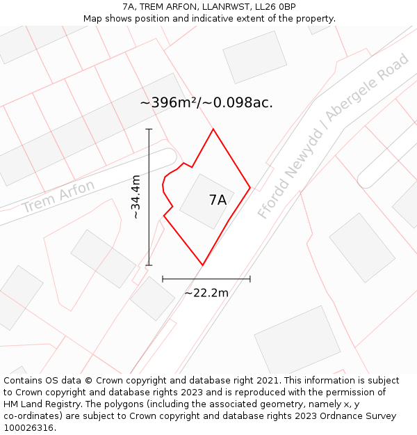 7A, TREM ARFON, LLANRWST, LL26 0BP: Plot and title map