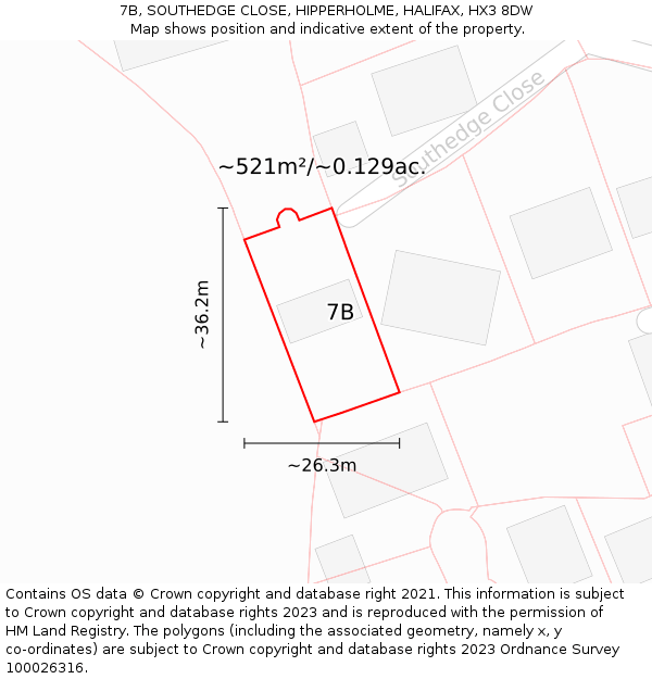 7B, SOUTHEDGE CLOSE, HIPPERHOLME, HALIFAX, HX3 8DW: Plot and title map