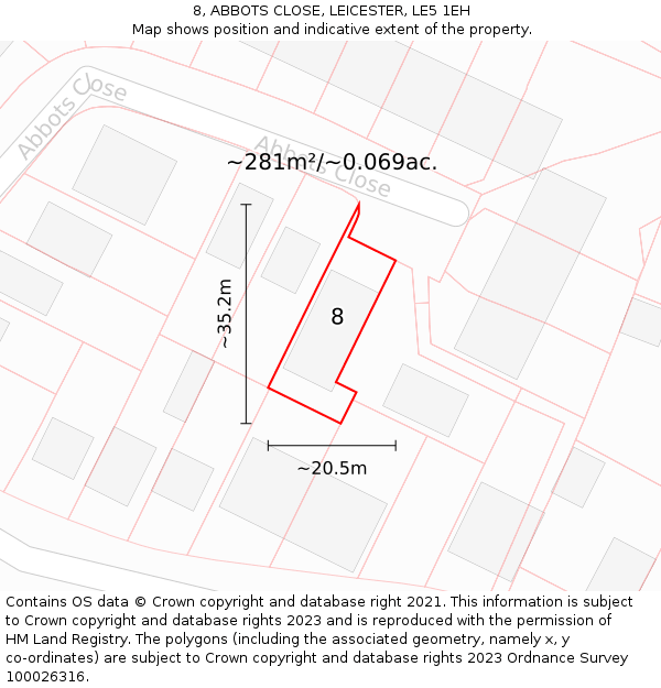 8, ABBOTS CLOSE, LEICESTER, LE5 1EH: Plot and title map