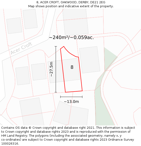 8, ACER CROFT, OAKWOOD, DERBY, DE21 2EG: Plot and title map