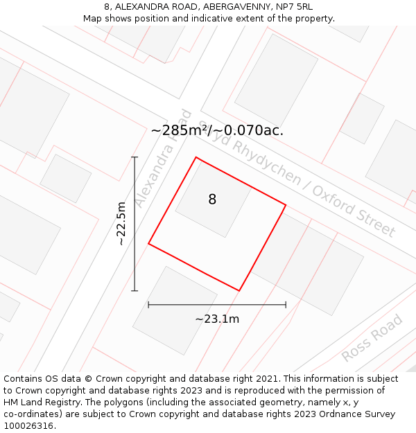 8, ALEXANDRA ROAD, ABERGAVENNY, NP7 5RL: Plot and title map