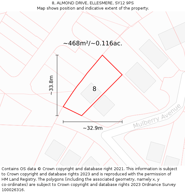 8, ALMOND DRIVE, ELLESMERE, SY12 9PS: Plot and title map