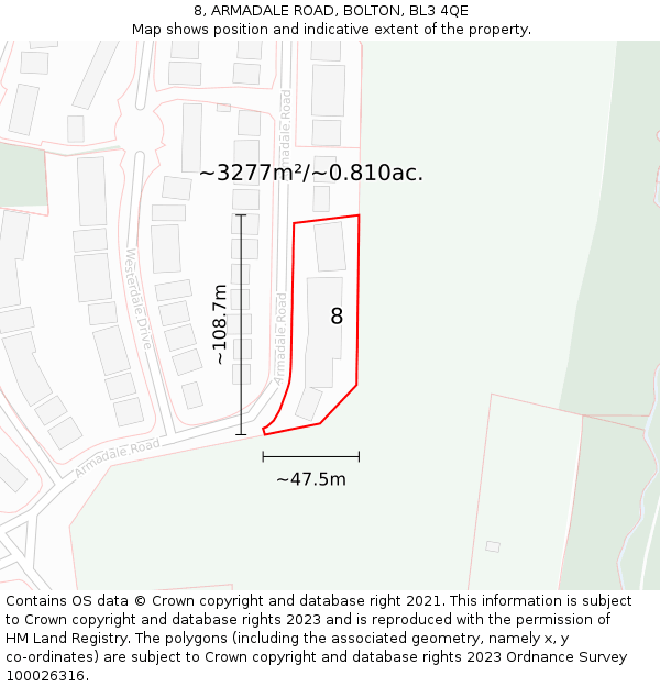 8, ARMADALE ROAD, BOLTON, BL3 4QE: Plot and title map