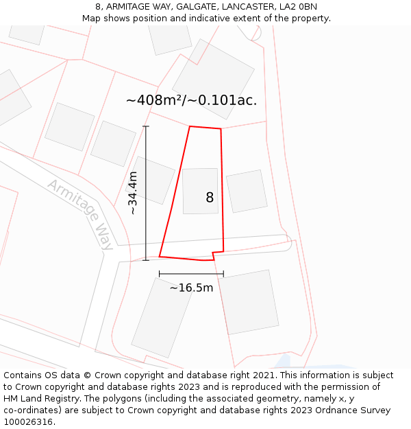 8, ARMITAGE WAY, GALGATE, LANCASTER, LA2 0BN: Plot and title map