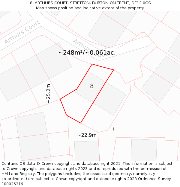 8, ARTHURS COURT, STRETTON, BURTON-ON-TRENT, DE13 0GS: Plot and title map