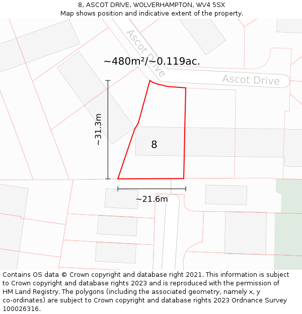 8, ASCOT DRIVE, WOLVERHAMPTON, WV4 5SX: Plot and title map