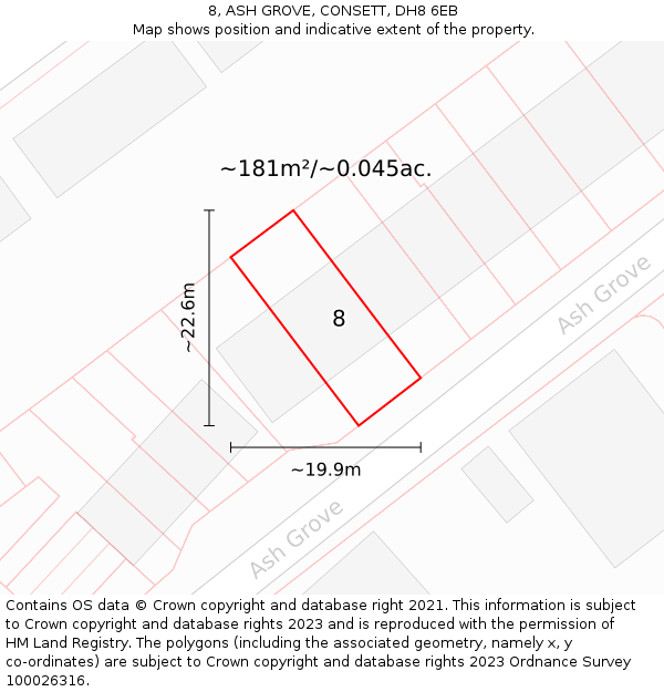 8, ASH GROVE, CONSETT, DH8 6EB: Plot and title map