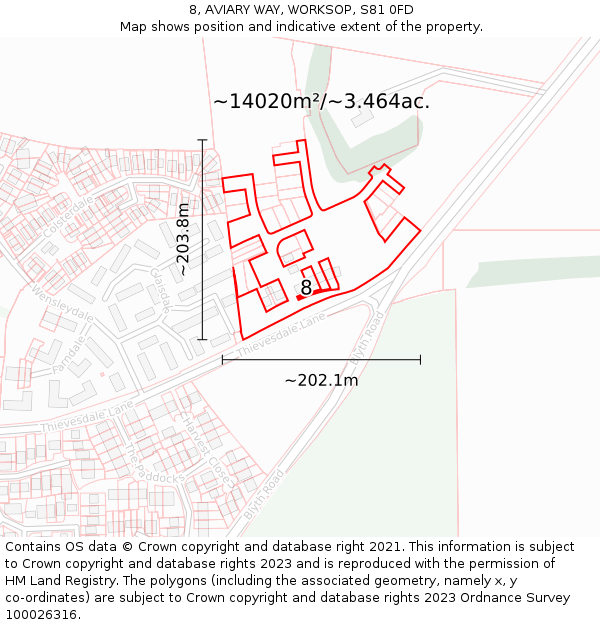 8, AVIARY WAY, WORKSOP, S81 0FD: Plot and title map