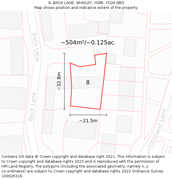 8, BACK LANE, WHIXLEY, YORK, YO26 8BG: Plot and title map