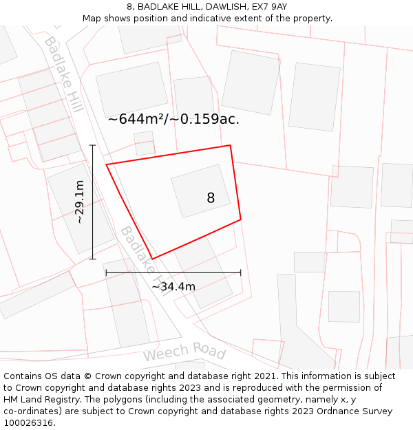 8, BADLAKE HILL, DAWLISH, EX7 9AY: Plot and title map