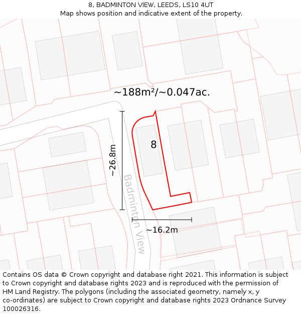 8, BADMINTON VIEW, LEEDS, LS10 4UT: Plot and title map