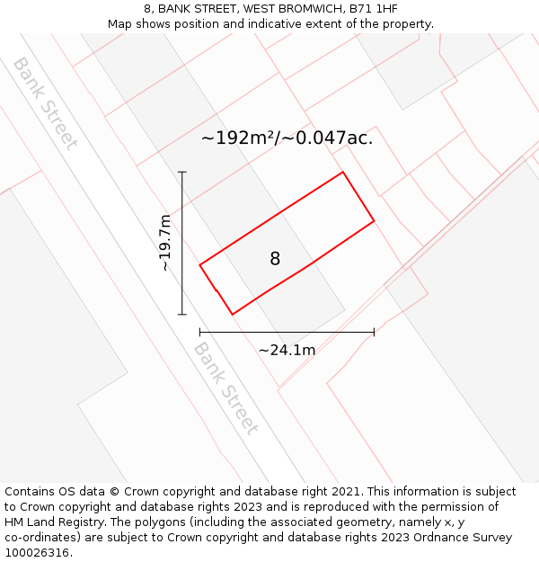 8, BANK STREET, WEST BROMWICH, B71 1HF: Plot and title map