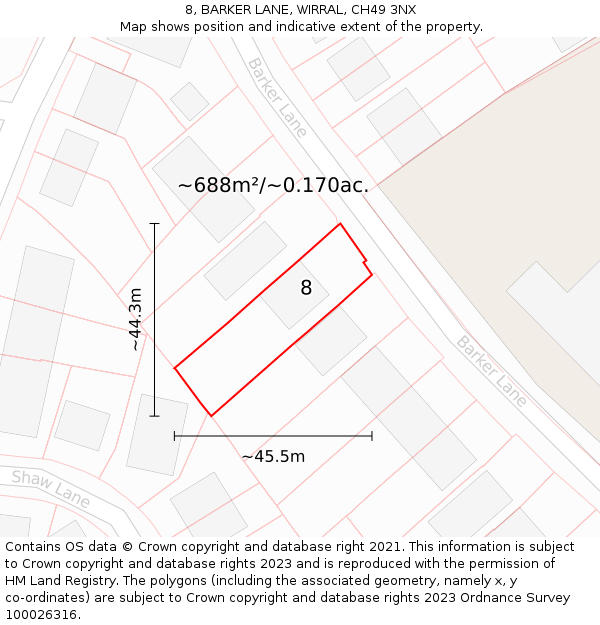 8, BARKER LANE, WIRRAL, CH49 3NX: Plot and title map