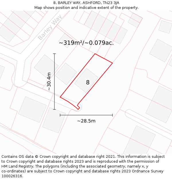8, BARLEY WAY, ASHFORD, TN23 3JA: Plot and title map