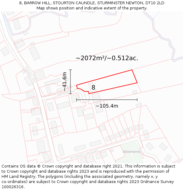 8, BARROW HILL, STOURTON CAUNDLE, STURMINSTER NEWTON, DT10 2LD: Plot and title map