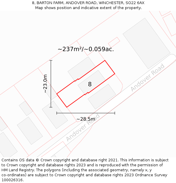 8, BARTON FARM, ANDOVER ROAD, WINCHESTER, SO22 6AX: Plot and title map