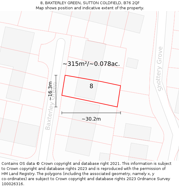 8, BAXTERLEY GREEN, SUTTON COLDFIELD, B76 2QF: Plot and title map