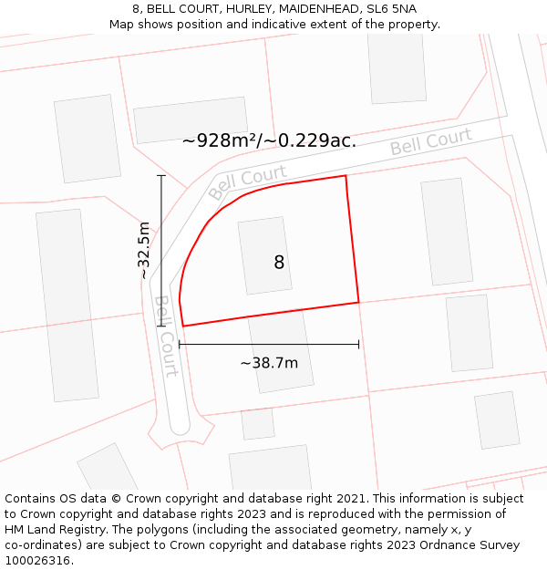 8, BELL COURT, HURLEY, MAIDENHEAD, SL6 5NA: Plot and title map